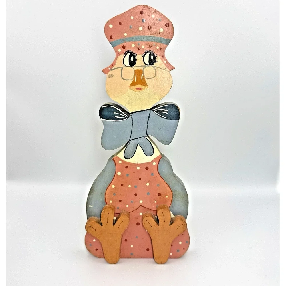 Vintage Hand Painted Wood Chicken Paper Towel Holder Folk Art Kitchen Decor